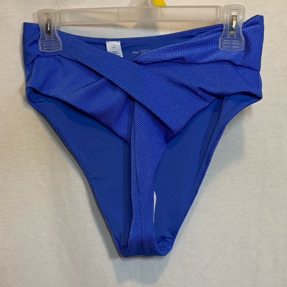 AA-567 Aerie NWOT High Cut Cheeky Blue Summer Swim‎ Bikini Bottoms Size L